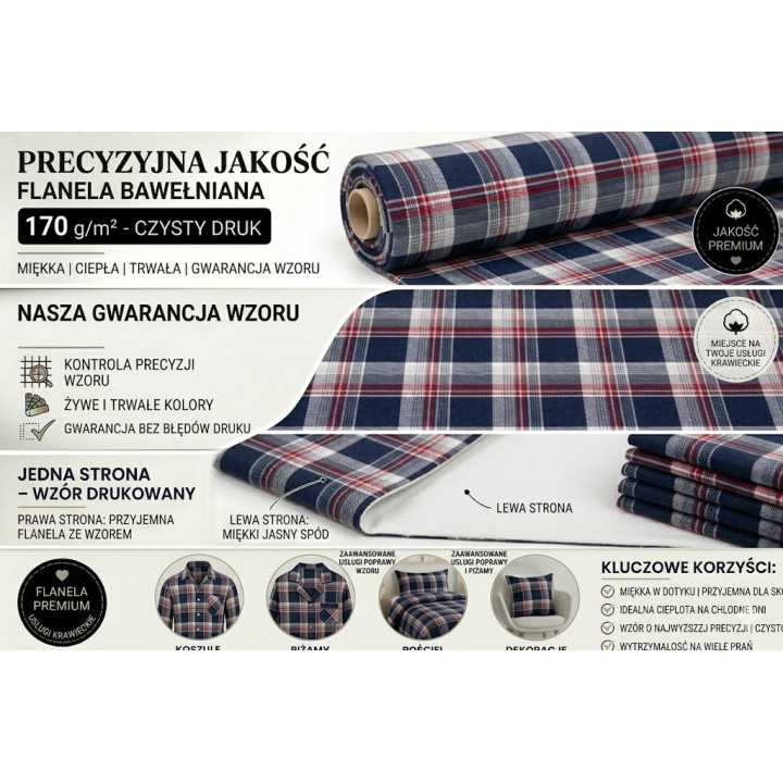 Flanela 170 g/m² miękka bawełna podwójnie drapana  Afil BHP Person