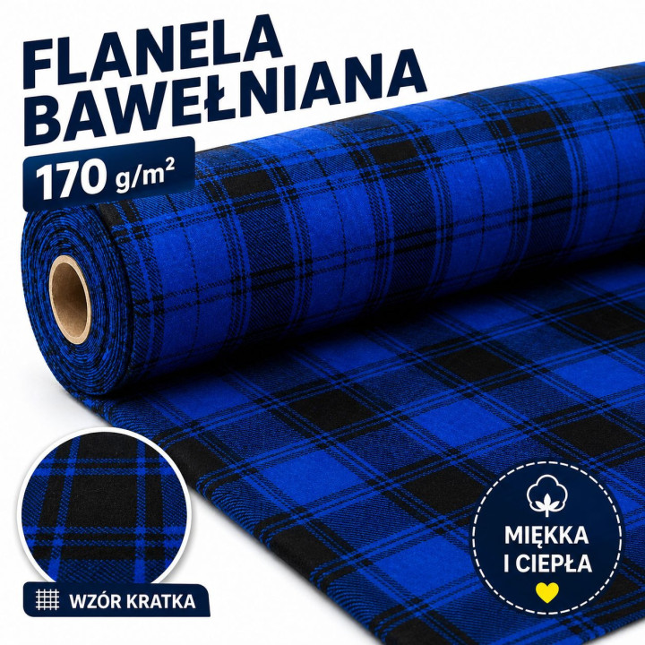 Flanela niebiesko czarna bawełna