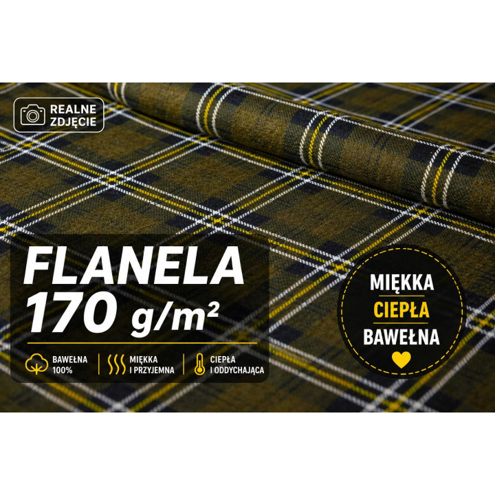 Flanela bawełniana zielono ciemna Oliw