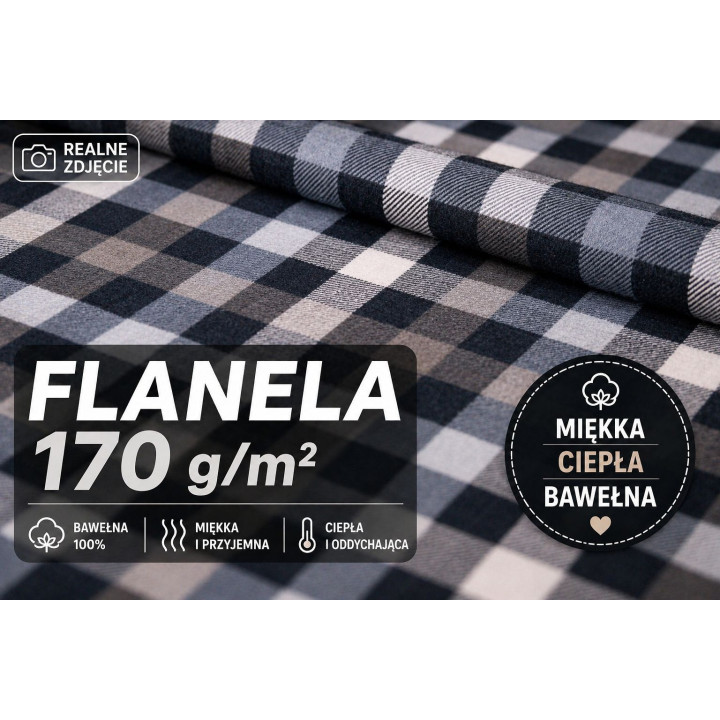 Szaro biała flanela drobna kratka