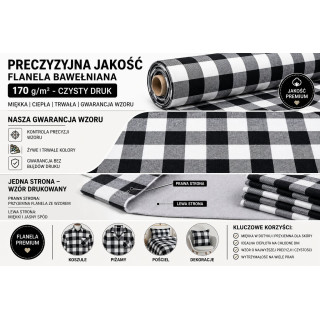 Flanela biało czarna bawełna