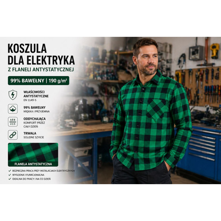 Koszula antystatyczna elektrostatyczna flanelowa dla elektryka190 g/m²