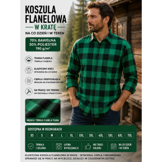Koszula z flaneli tkanej zielona 190 gr.