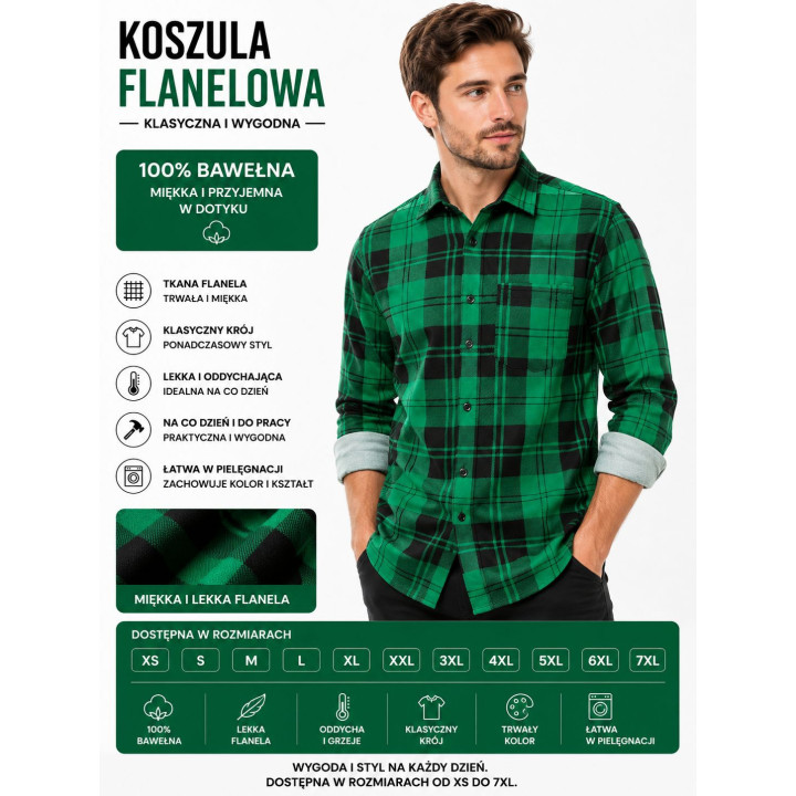 Koszula flanelowa zielona krata