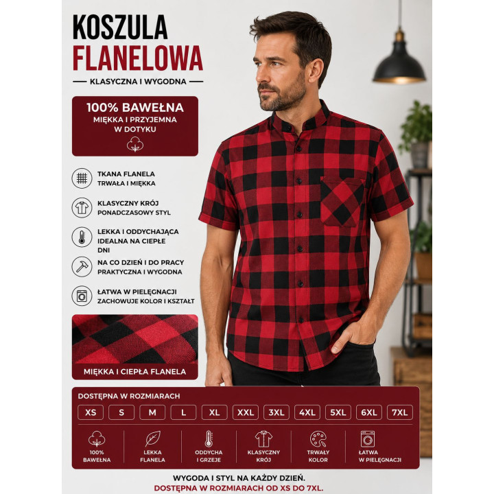 Koszula flanelowa krótki rękaw czerwona B-27