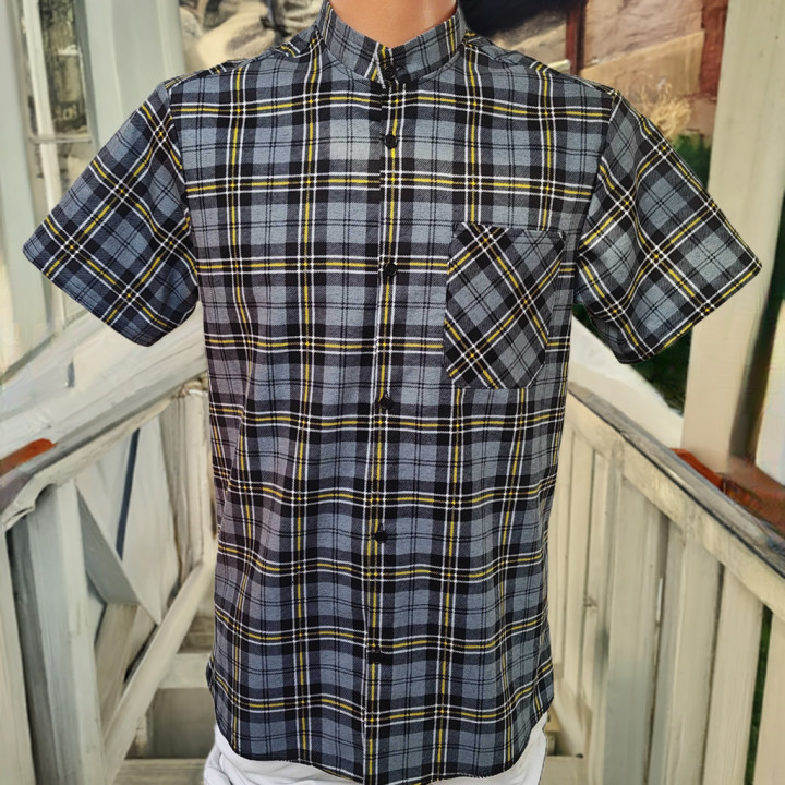 Koszula flanelowa B-27 – krótki rękaw – szara – bushcraft, biwak, trekking