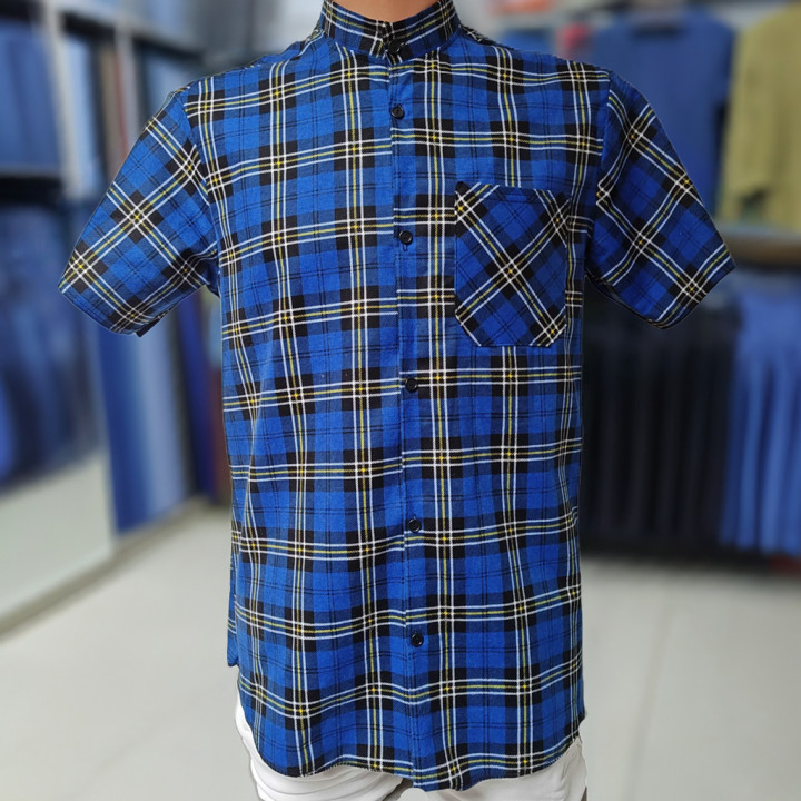 Koszula flanelowa B-27  krótki rękaw niebieska outdoor trekking biwak