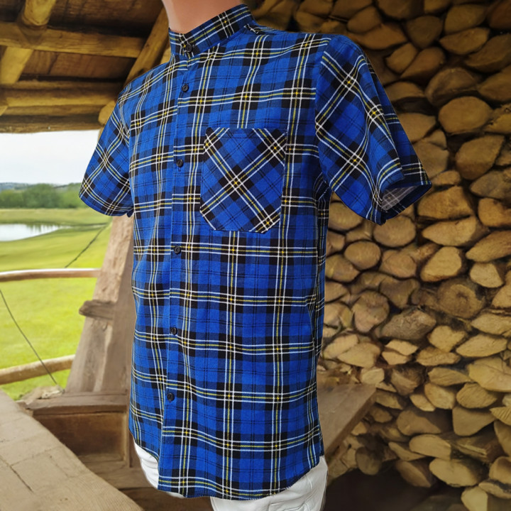 Koszula flanelowa B-27  krótki rękaw niebieska outdoor trekking biwak