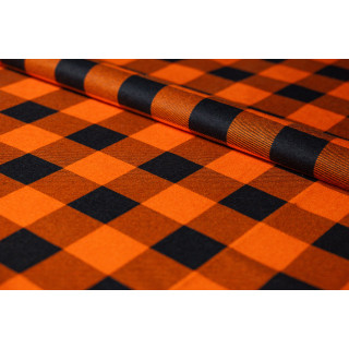 Flanela pomarańczowo-czarna 170 g/m² – bawełna 100%, szkocka krata