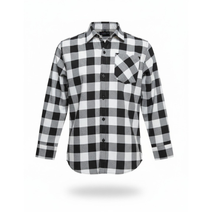 Koszula flanelowa w kratę biało-czarna 170 g/m² – 100% bawełna Afil