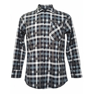 Szaro-czarna koszula flanelowa męska, bawełna 100%. Gramatura 170 g/m². Rozmiary XS–7XL – klasyka w codziennym stylu.