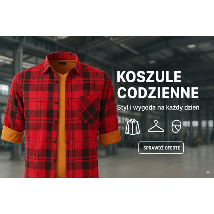 Koszula czerwona flanelowa w kratę 170 g/m²  Producent XS–7XL