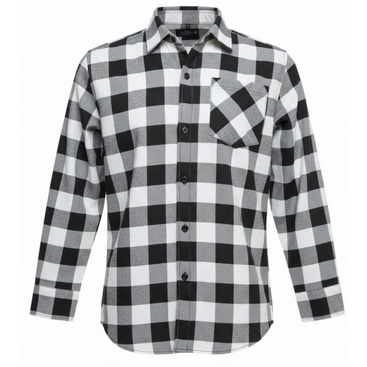 Koszula flanelowa w kratę biało-czarna 170 g/m² – 100% bawełna Afil