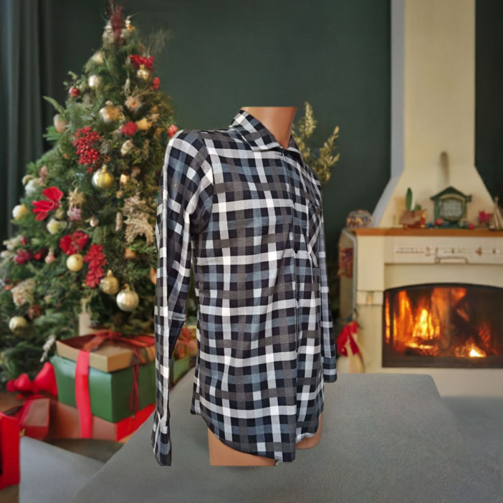 Szaro-czarna koszula flanelowa męska, bawełna 100%. Gramatura 170 g/m². Rozmiary XS–7XL – klasyka w codziennym stylu.