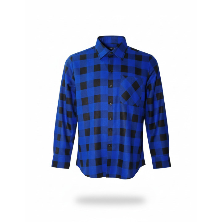 Koszula męska flanelowa z kieszenią – kratka niebiesko-czarna