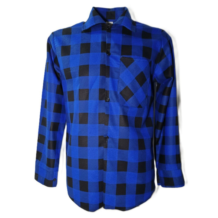 Koszula męska flanelowa z kieszenią – kratka niebiesko-czarna