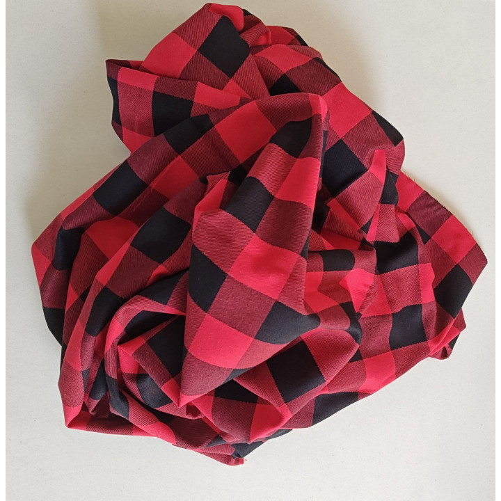 Flanela tkana czerwono-czarna 190 g/m² – szkocka krata, mieszanka bawełny i poliestru