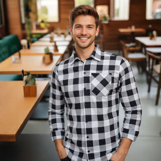 Koszula flanelowa bawełniana biało czarna