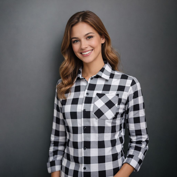 Koszula flanelowa w kratę biało-czarna 170 g/m² – 100% bawełna Afil