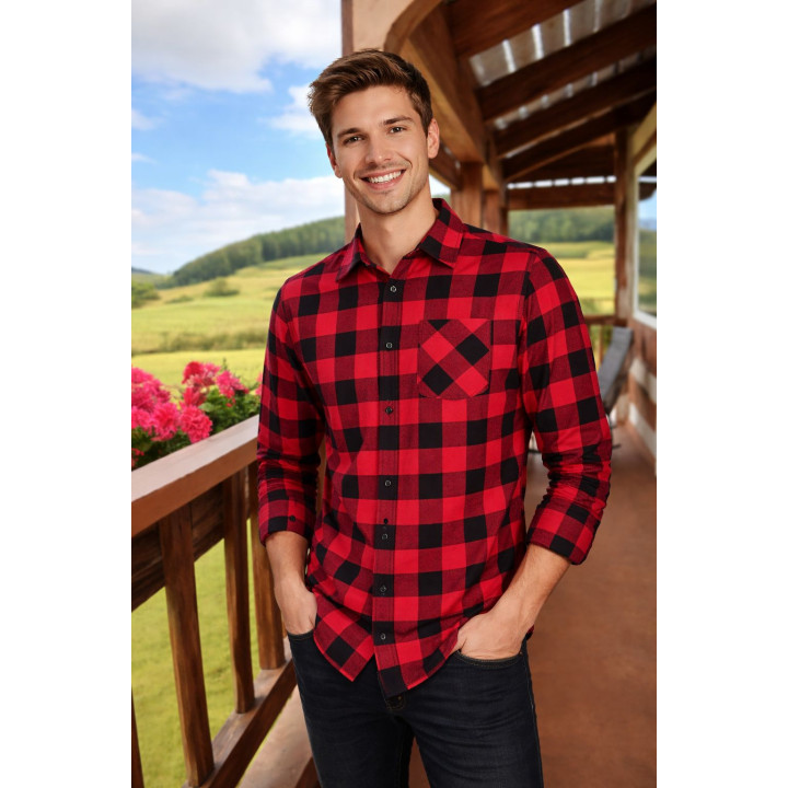 Koszula flanelowa czerwono-czarna 170 g/m² – 100% bawełna  Afil BHP