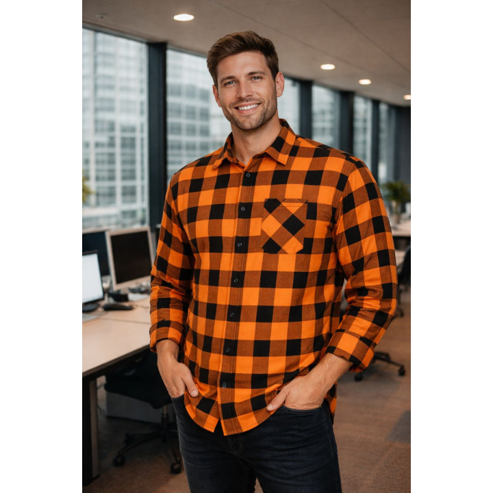 Koszula flanelowa pomarańczowo-czarna 170 g/m²  100% bawełna XS-7XL