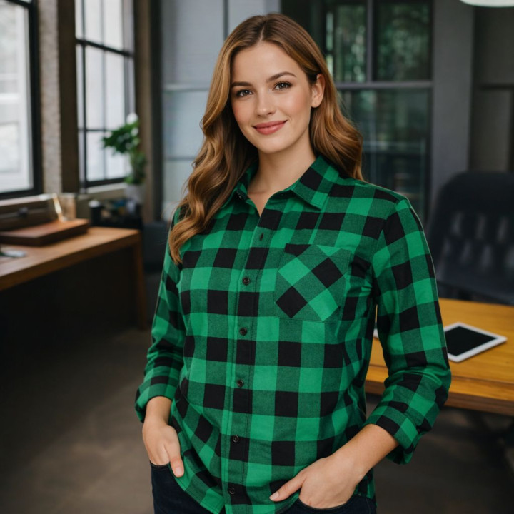 Męska koszula flanelowa w kratę zielono-czarną – praktyczna i ciepła