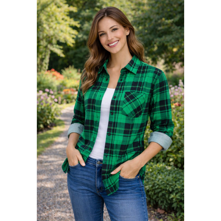 Koszula duże rozmiary do 7 XL flanelowa zielona 170 g/m² – idealna do ogrodu i na co dzień