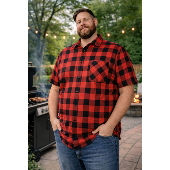 Czerwono czarna koszula krótki ręka Afil